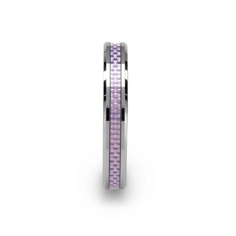 CALAH Beveled Purple Carbon Fiber Inlaid Tungsten Wedding Band  4mm - 6mm