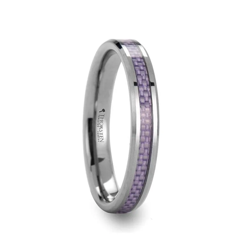 CALAH Beveled Purple Carbon Fiber Inlaid Tungsten Wedding Band  4mm - 6mm