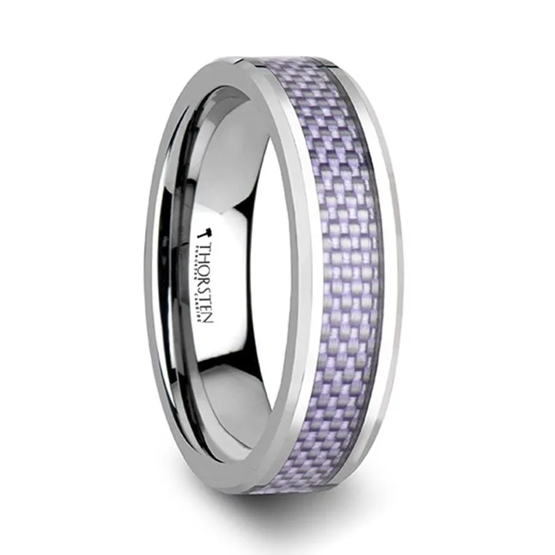 CALAH Beveled Purple Carbon Fiber Inlaid Tungsten Wedding Band  4mm - 6mm