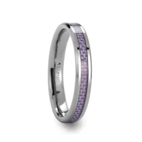 CALAH Beveled Purple Carbon Fiber Inlaid Tungsten Wedding Band  4mm - 6mm