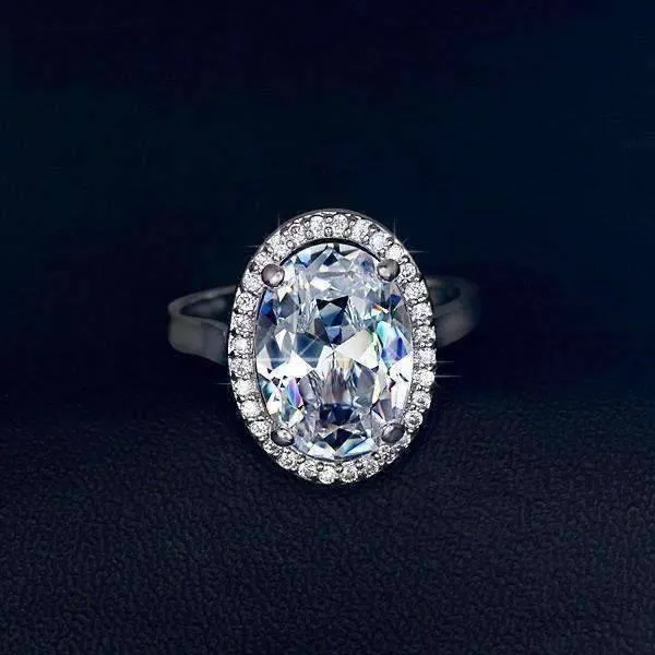 Celebrity 6 Carat Cz Oval Engagement Ring in 14K White Gold Plated Halo Setting Ring for Women