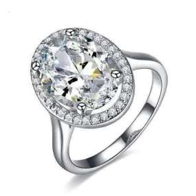Celebrity 6 Carat Cz Oval Engagement Ring in 14K White Gold Plated Halo Setting Ring for Women
