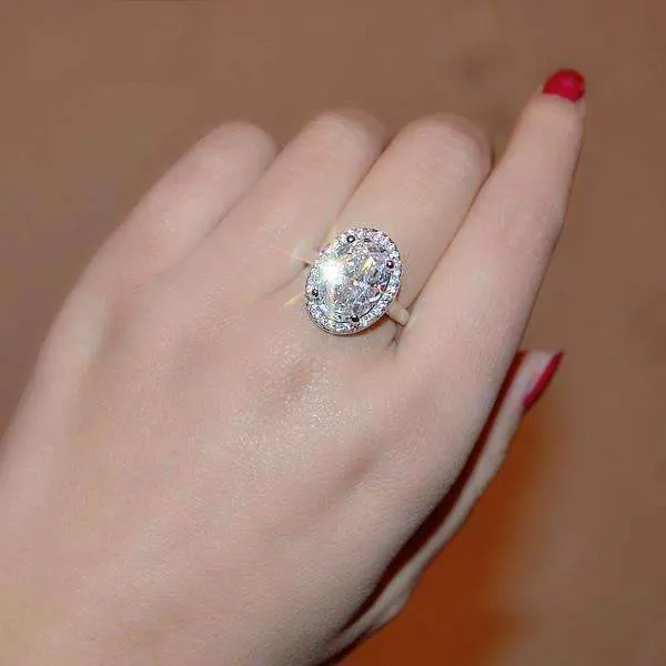 Celebrity 6 Carat Cz Oval Engagement Ring in 14K White Gold Plated Halo Setting Ring for Women