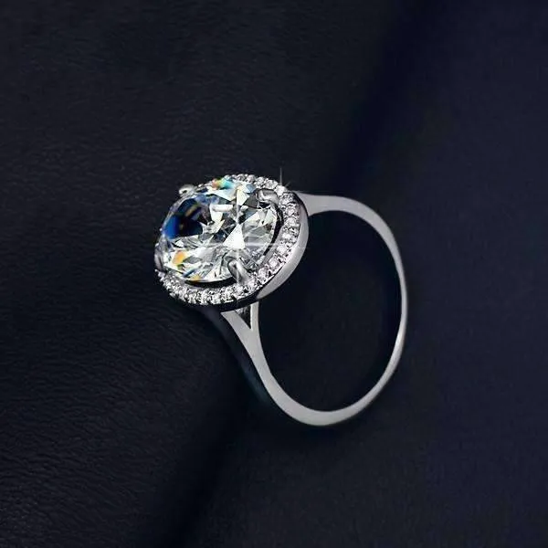 Celebrity 6 Carat Cz Oval Engagement Ring in 14K White Gold Plated Halo Setting Ring for Women
