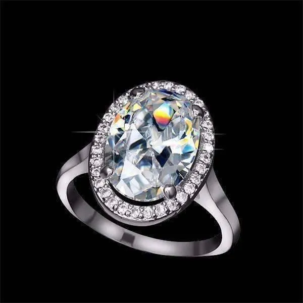 Celebrity 6 Carat Cz Oval Engagement Ring in 14K White Gold Plated Halo Setting Ring for Women