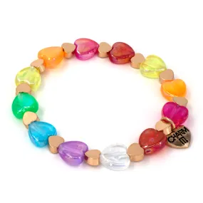 Charm It! Gold Rainbow Heart Bead Stretch Bracelet