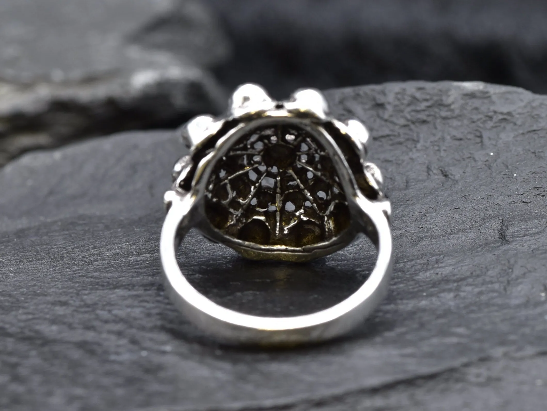 Charro Button Ring - Ancient Silver Ring, Vintage Floral Ring