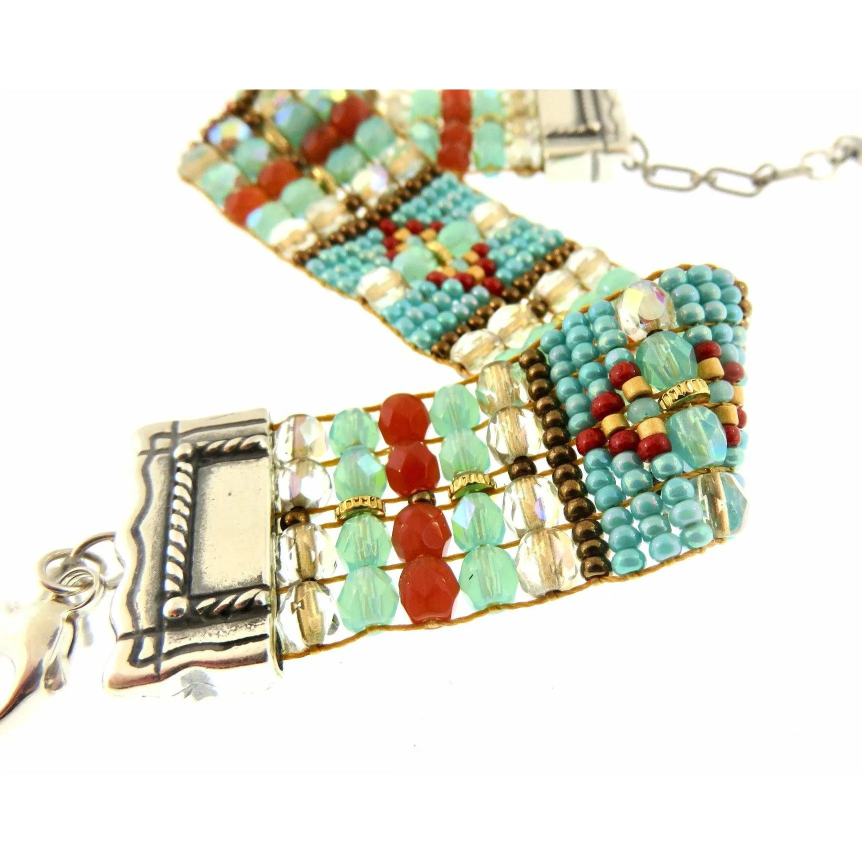 Chili Rose  "Turquoise Shimmer" Silver Tip  Bracelet -Adohnnah Langer