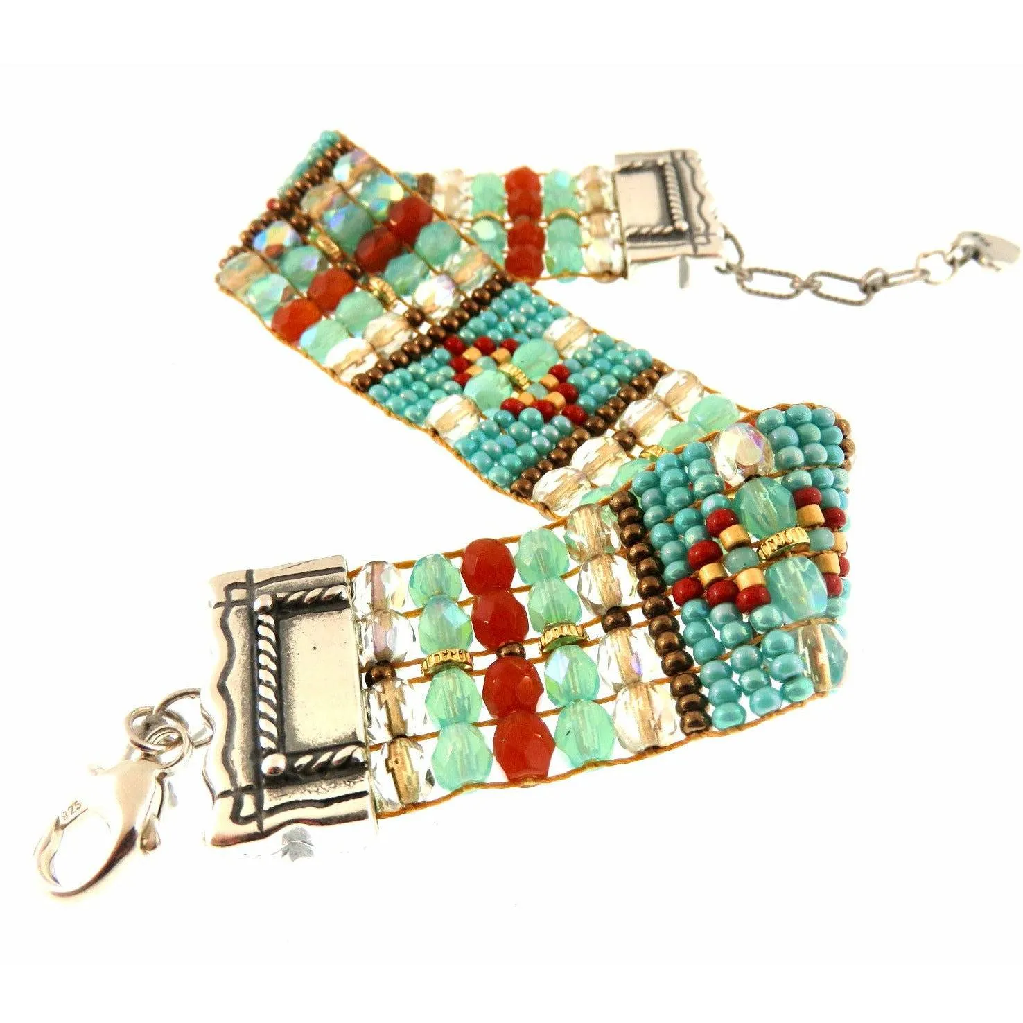 Chili Rose  "Turquoise Shimmer" Silver Tip  Bracelet -Adohnnah Langer