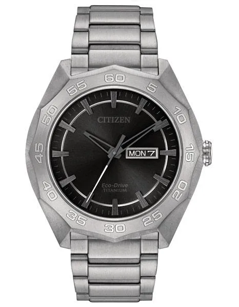 Citizen Eco-Drive Mens Super Titanium Watch - Bracelet - Black Dial - Date