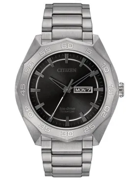 Citizen Eco-Drive Mens Super Titanium Watch - Bracelet - Black Dial - Date