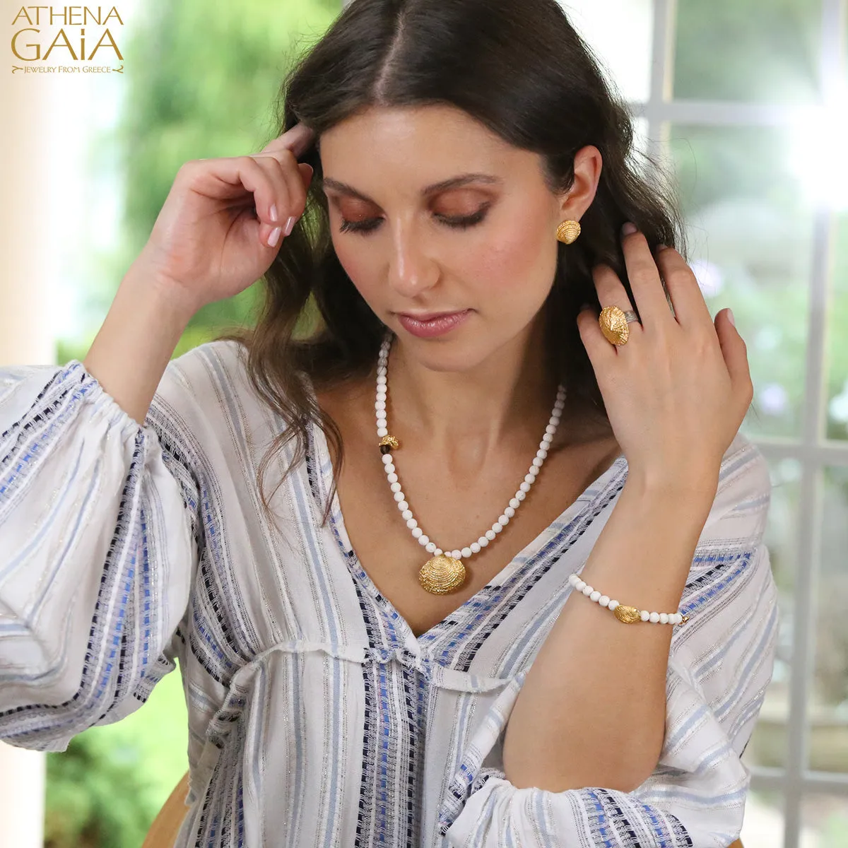 Clam Shell White Coral Necklace