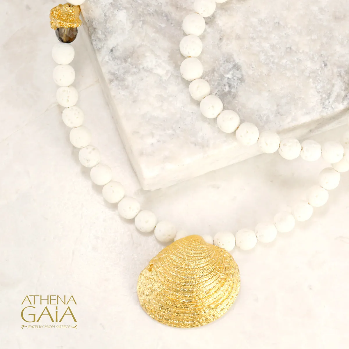 Clam Shell White Coral Necklace