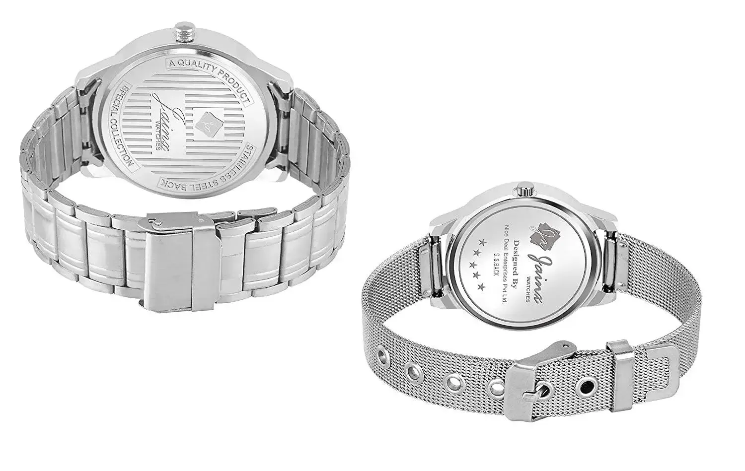 Couple's Blue Dial Day & Date Function Stainless Steel Chain Analog Watch - JC479