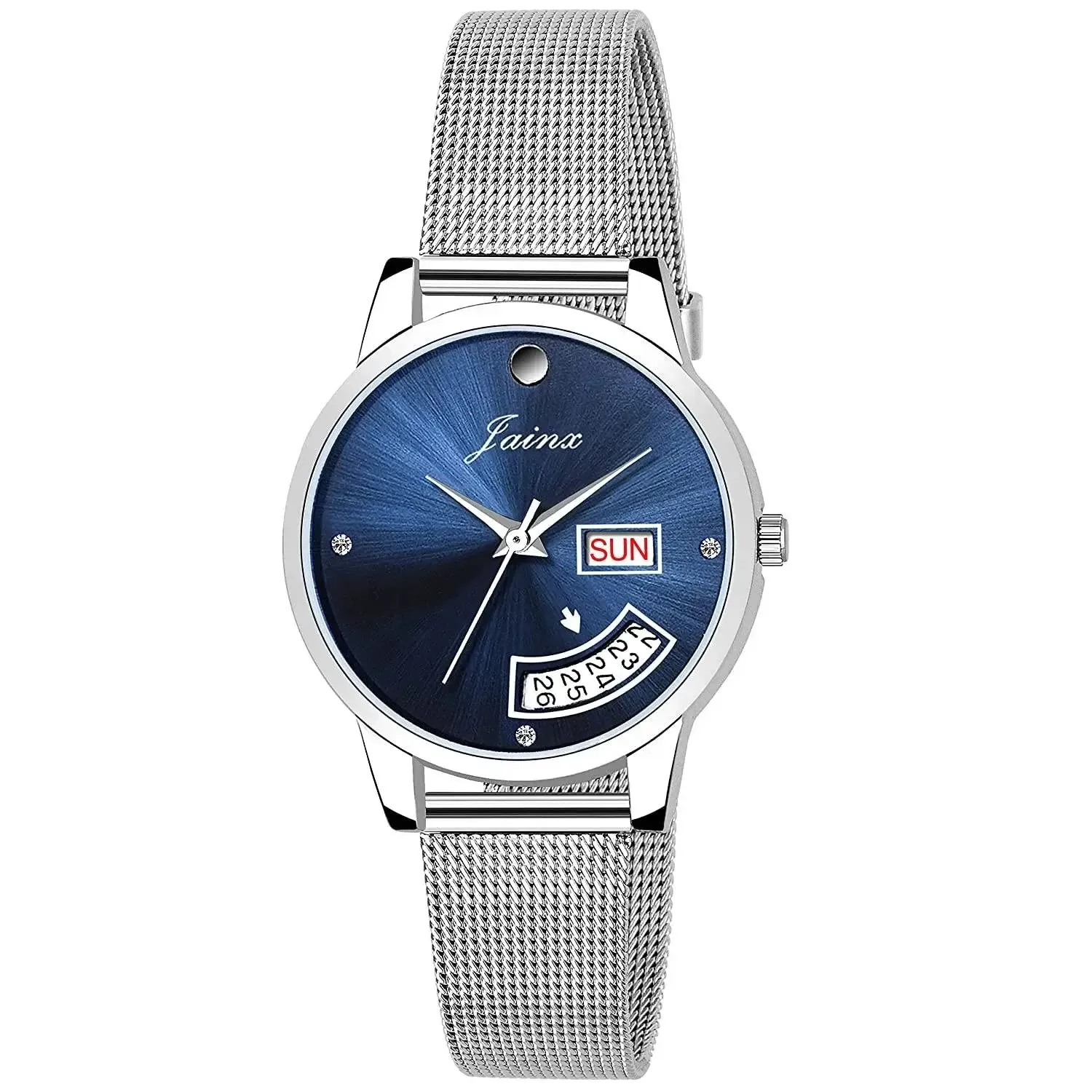 Couple's Blue Dial Day & Date Function Stainless Steel Chain Analog Watch - JC479