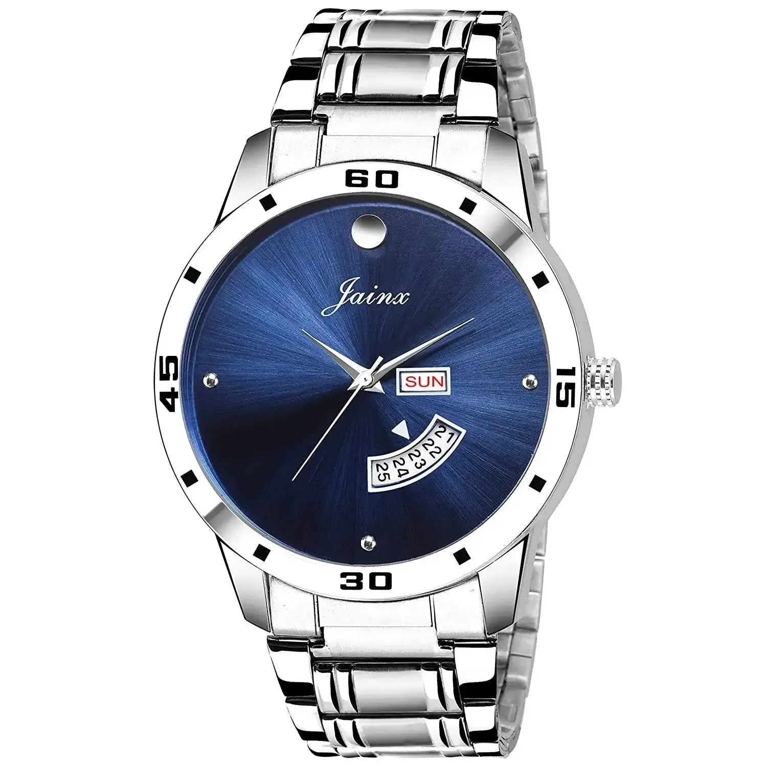Couple's Blue Dial Day & Date Function Stainless Steel Chain Analog Watch - JC479
