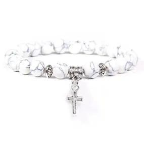 Cross Bead Bracelet <br> Charm White Stone