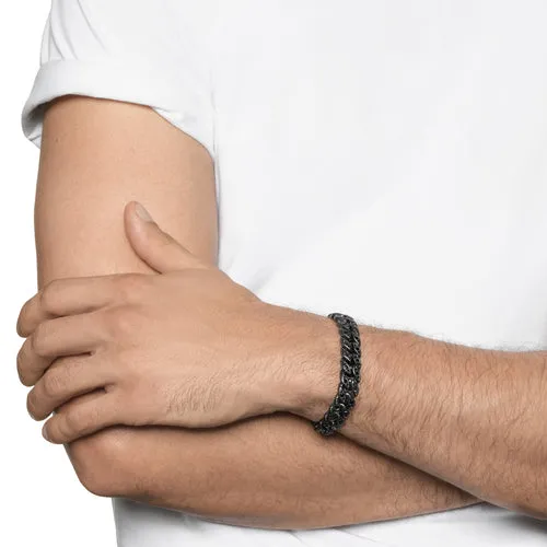Curb Chain Bracelet in Black Titanium with Black Diamonds, 11.5mm