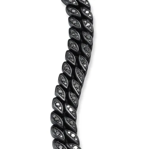 Curb Chain Bracelet in Black Titanium with Black Diamonds, 11.5mm