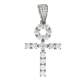 Custom Tennis Ankh Cross Silver Pendant