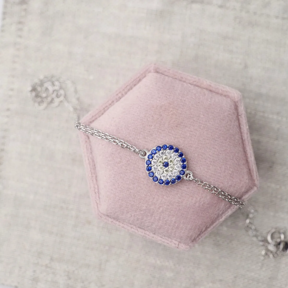 CZ Evil Eye Bracelet - Silver