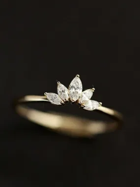 Dainty Ring, Crown Diamond Shape CZ Simulated Diamond Thin 14k Gold Plated .925 Sterling Silver Tiny Thin Everyday Ring