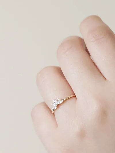 Dainty Ring, Crown Diamond Shape CZ Simulated Diamond Thin 14k Gold Plated .925 Sterling Silver Tiny Thin Everyday Ring