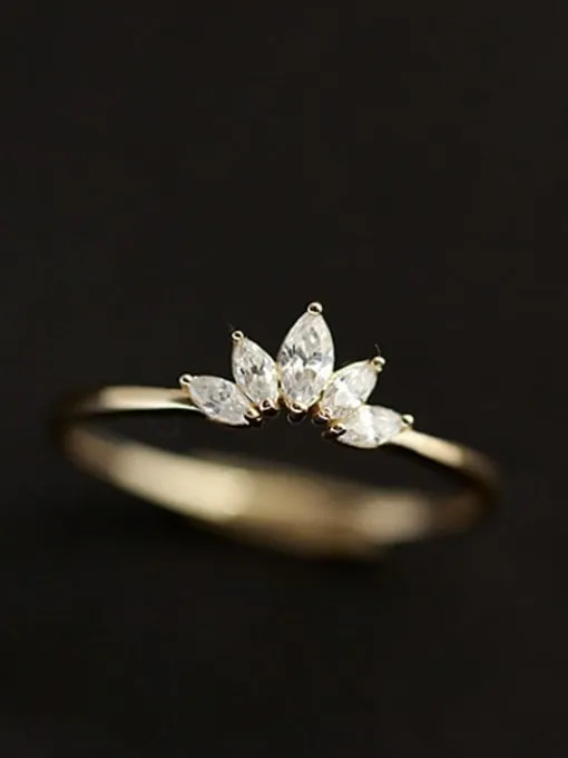 Dainty Ring, Crown Diamond Shape CZ Simulated Diamond Thin 14k Gold Plated .925 Sterling Silver Tiny Thin Everyday Ring