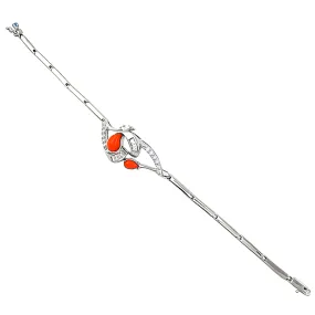 Designer Cubic Zirconia Coral Gemstone 925 Sterling Silver Bracelet - Adorable & Magnificent CZ Bracelet