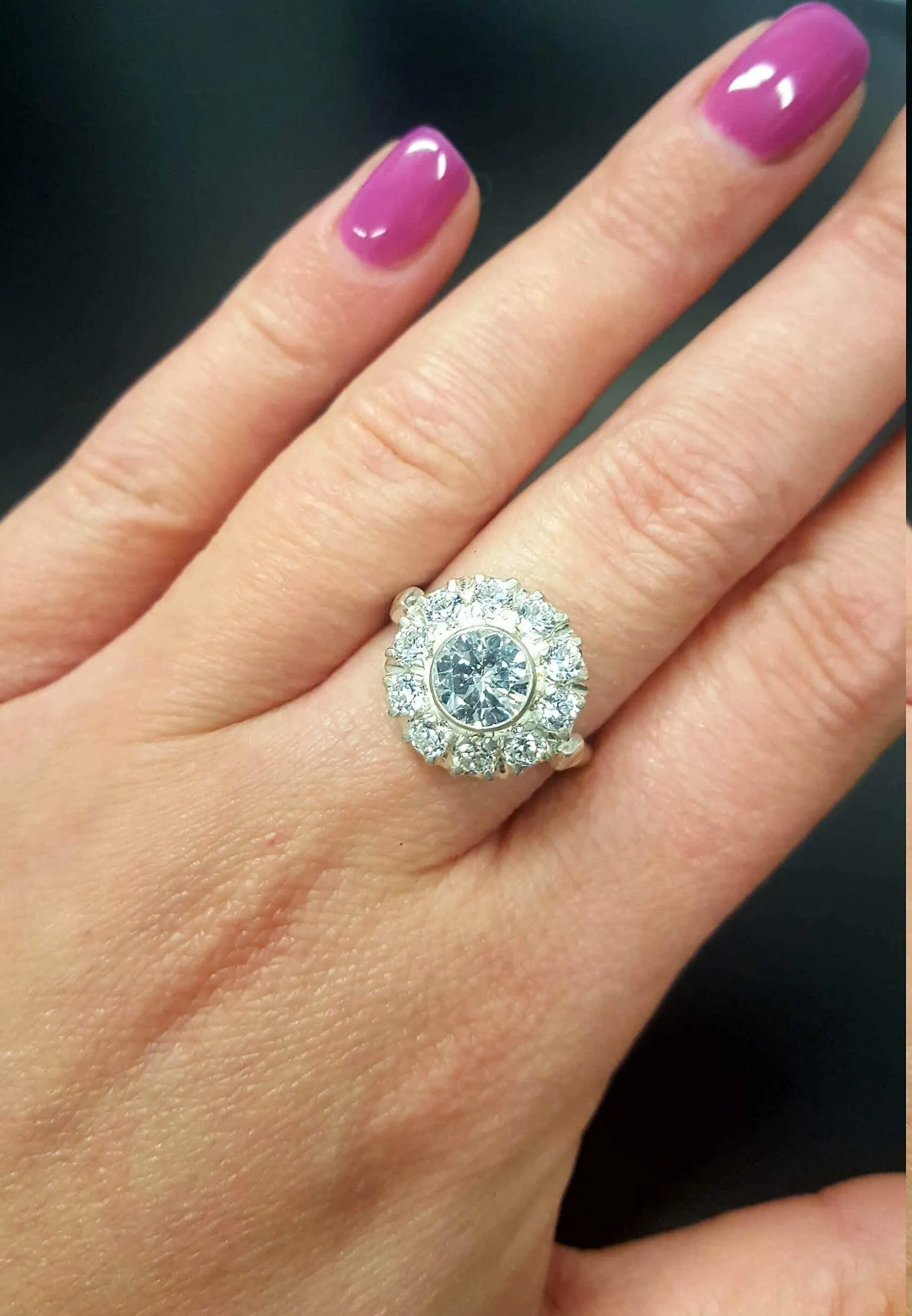 Diamond Flower Ring - Victorian Silver Ring - Diamond Halo Ring