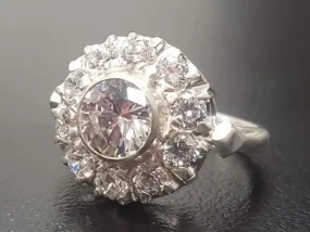 Diamond Flower Ring - Victorian Silver Ring - Diamond Halo Ring