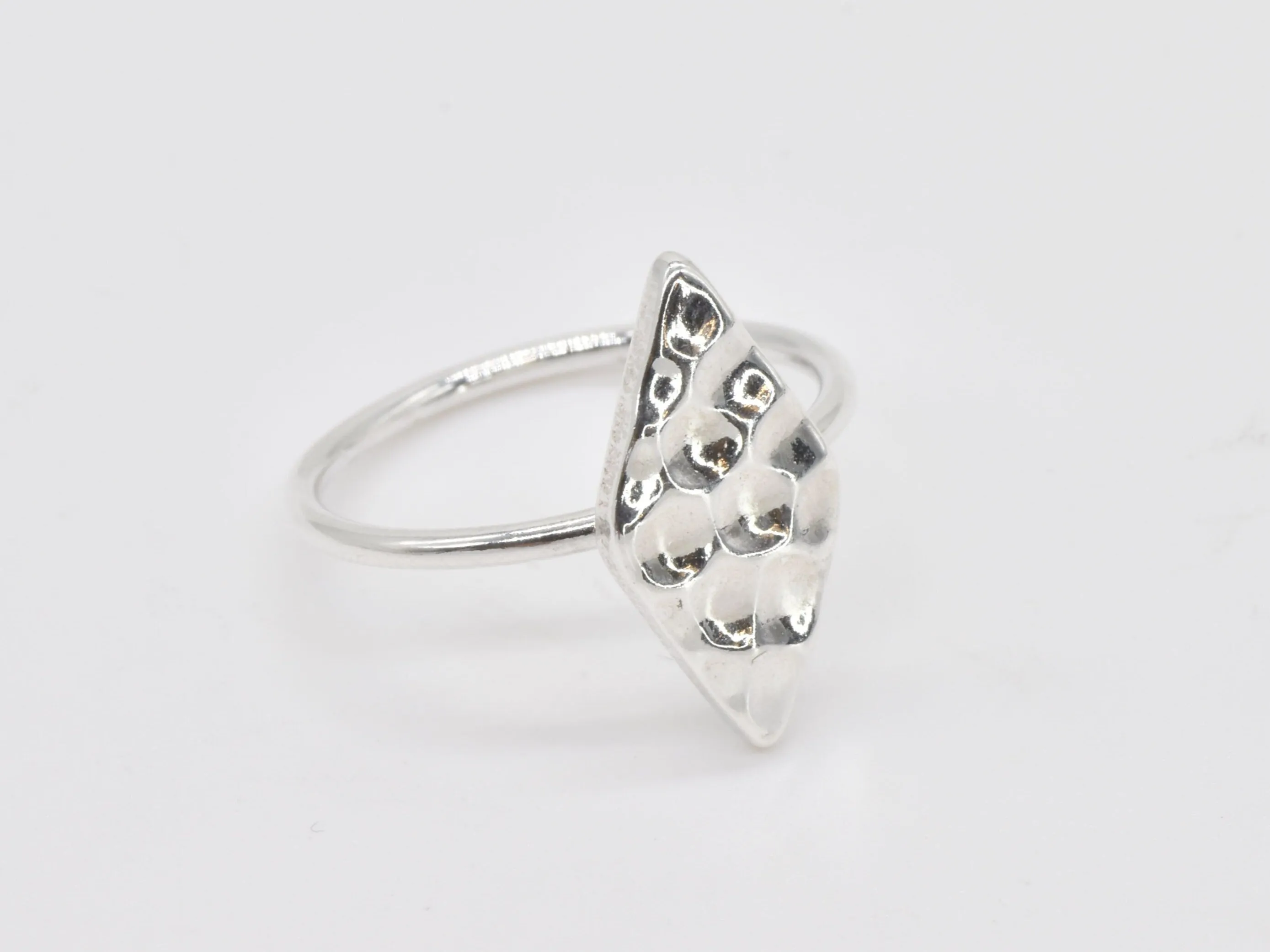 Diamond Shaped Ring - Silver Hammered Ring - Silver Diamond Ring
