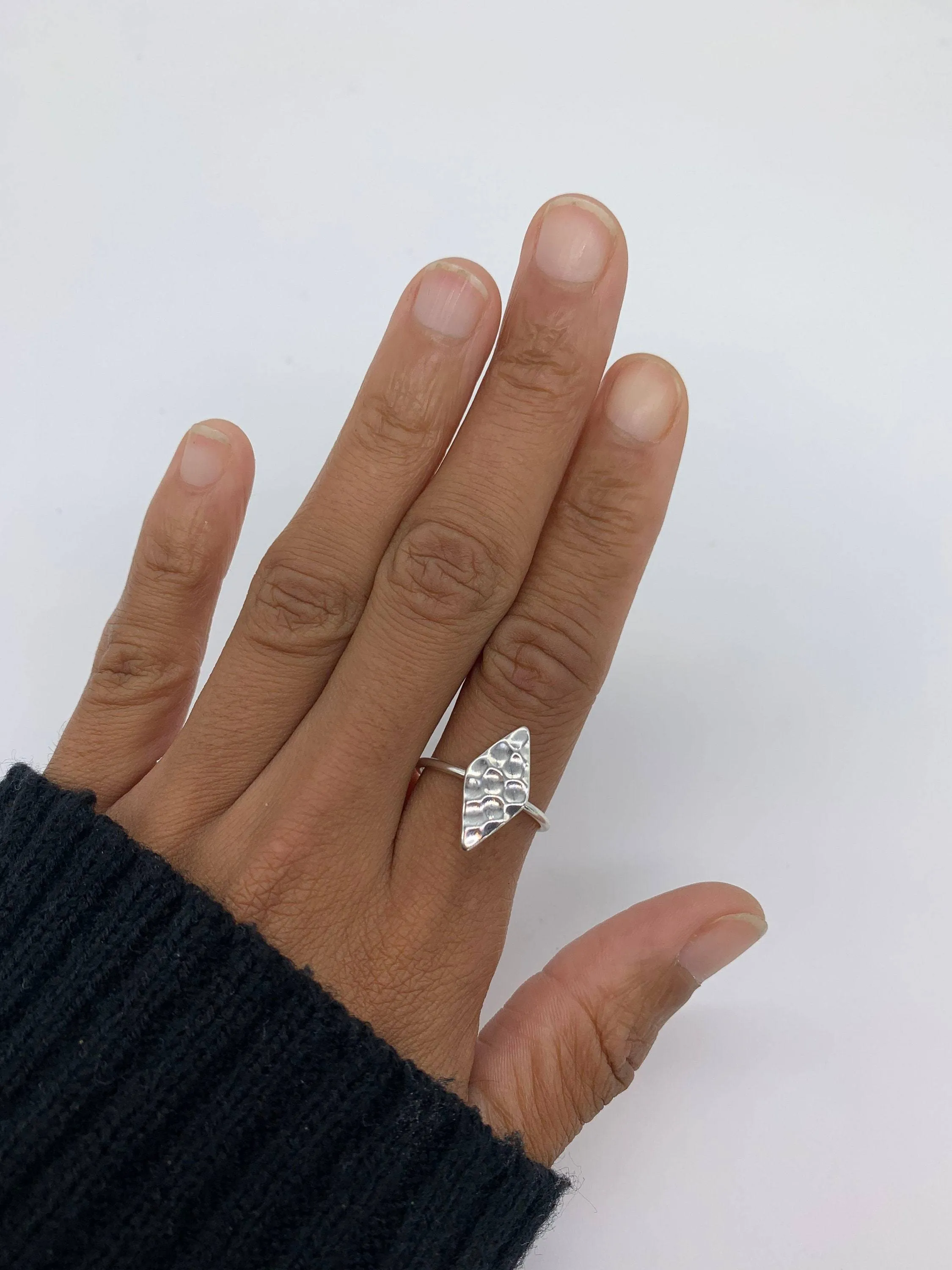 Diamond Shaped Ring - Silver Hammered Ring - Silver Diamond Ring
