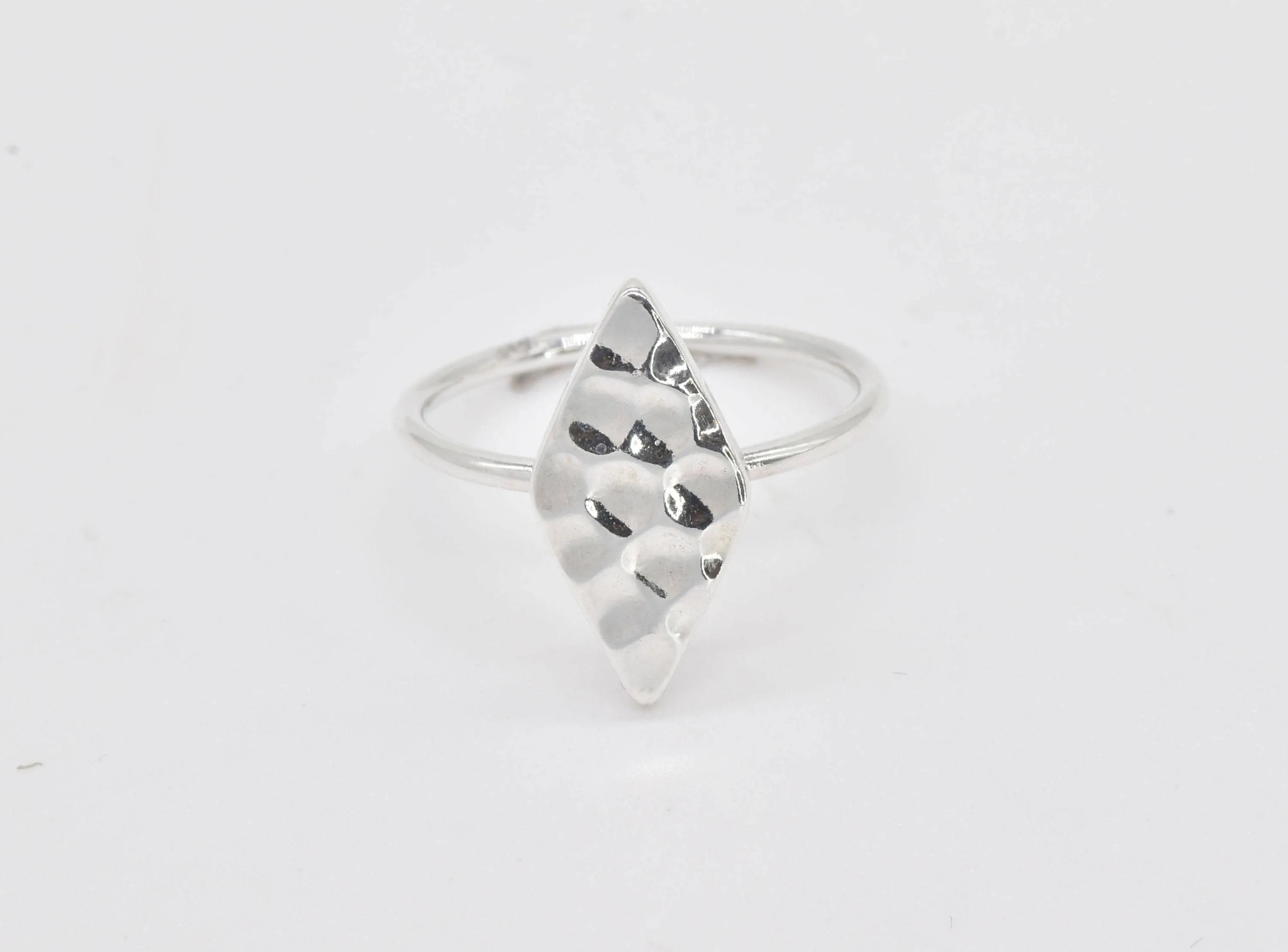 Diamond Shaped Ring - Silver Hammered Ring - Silver Diamond Ring