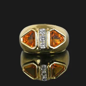Diamond Trillion Cut Citrine Owl Dome Ring in 14K Gold