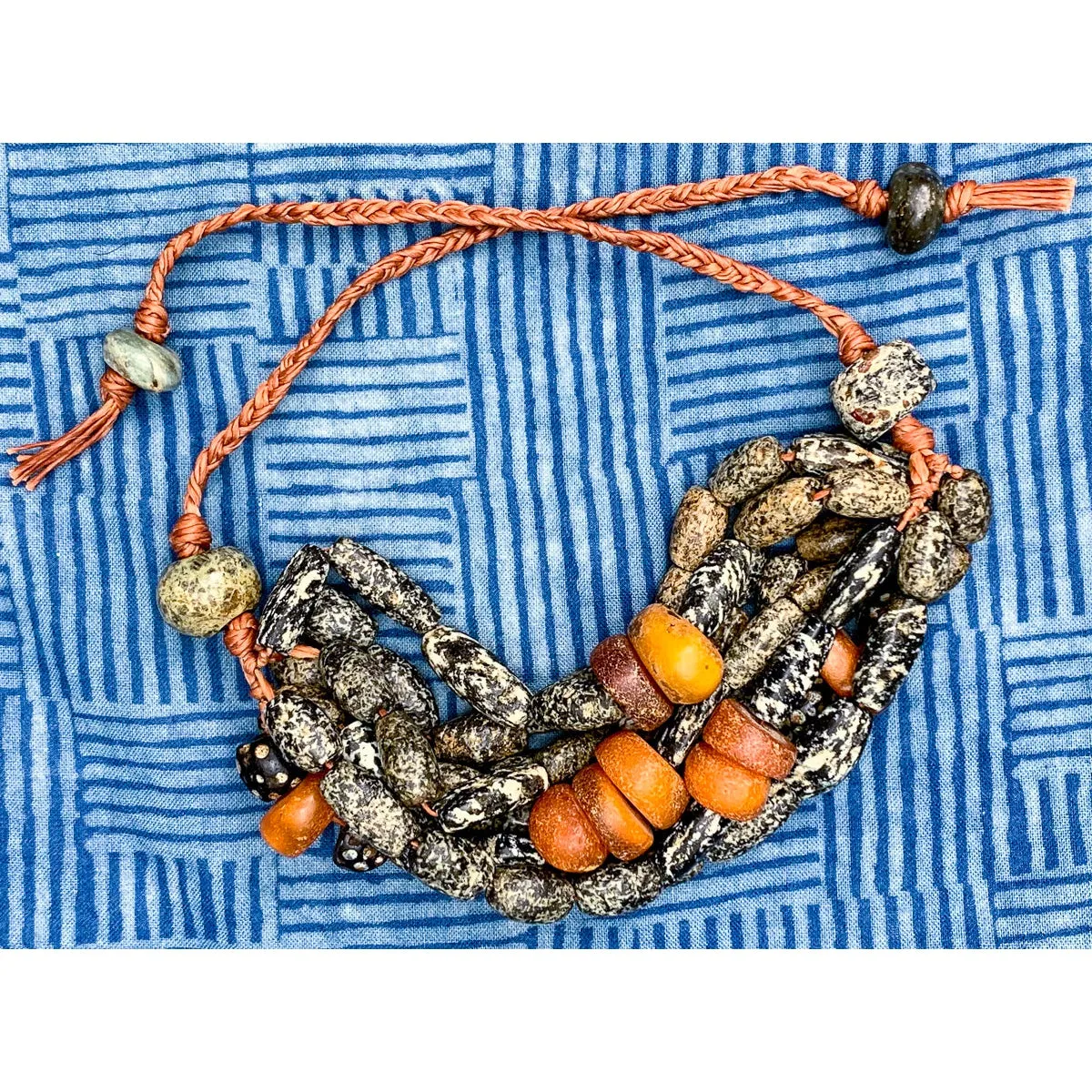 Dogon Gneiss/ Granite with Fulani Dowry Amber 8 Strand Bracelet