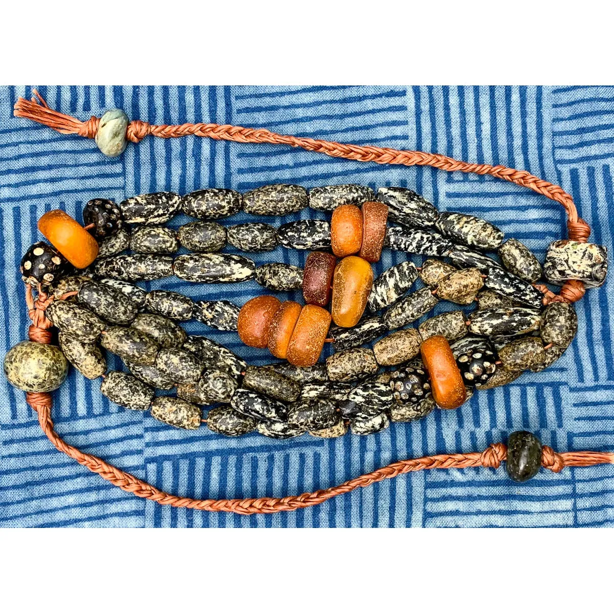 Dogon Gneiss/ Granite with Fulani Dowry Amber 8 Strand Bracelet