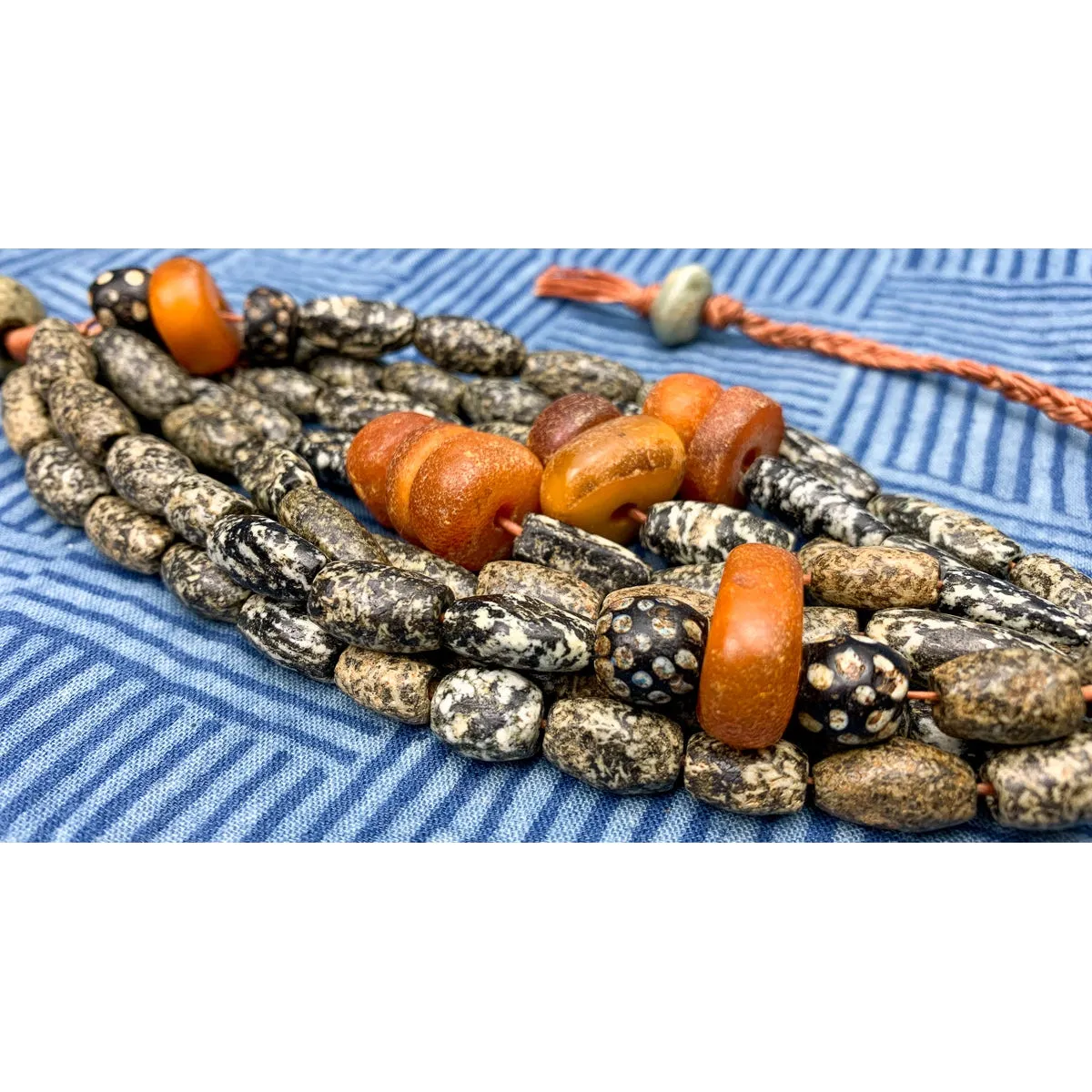 Dogon Gneiss/ Granite with Fulani Dowry Amber 8 Strand Bracelet