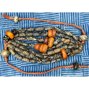 Dogon Gneiss/ Granite with Fulani Dowry Amber 8 Strand Bracelet