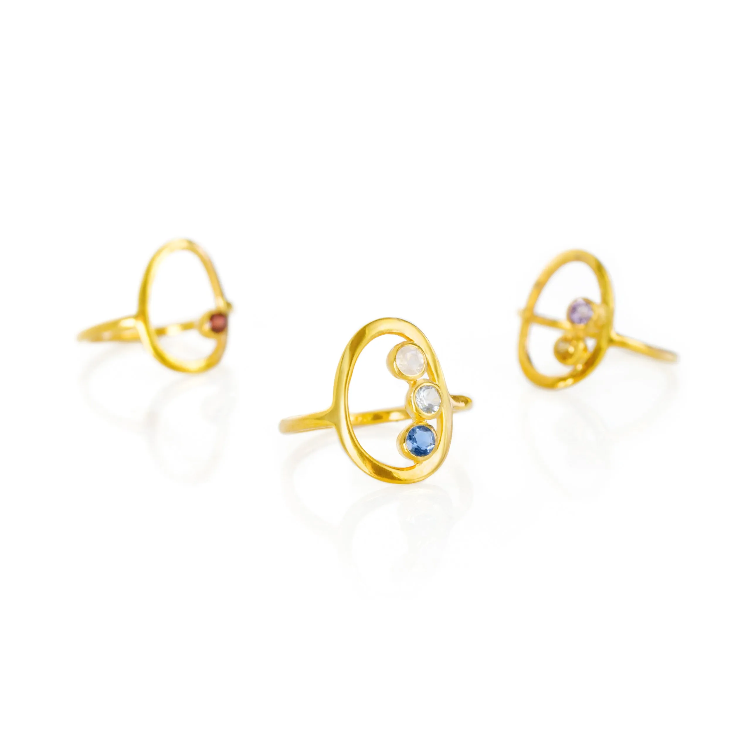 Dual Birthstone Ring, Open Oval Ring, New Mom Ring