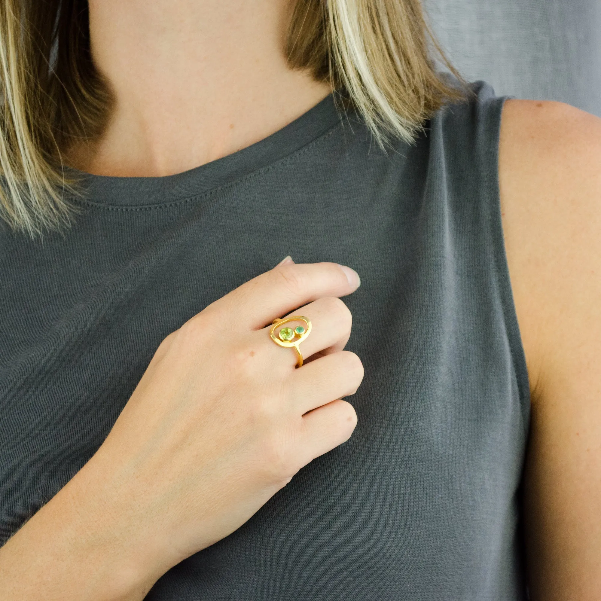Dual Birthstone Ring, Open Oval Ring, New Mom Ring