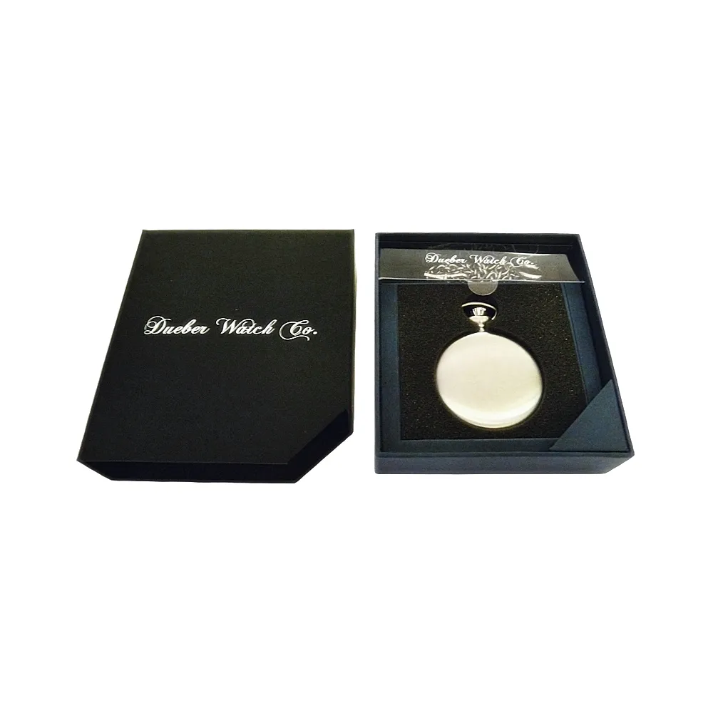 Dueber 312-210 Pocket Watch, Swiss Made Movement, High Polished Chrome Plated Steel Case