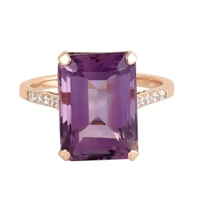 Emerald Cut Amethyst Diamond 18k Rose Gold For Gift