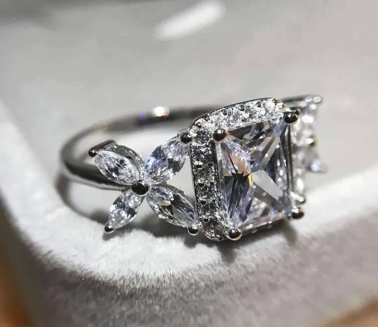 Emerald Cut Butterfly Accented Cubic Zirconia Ring