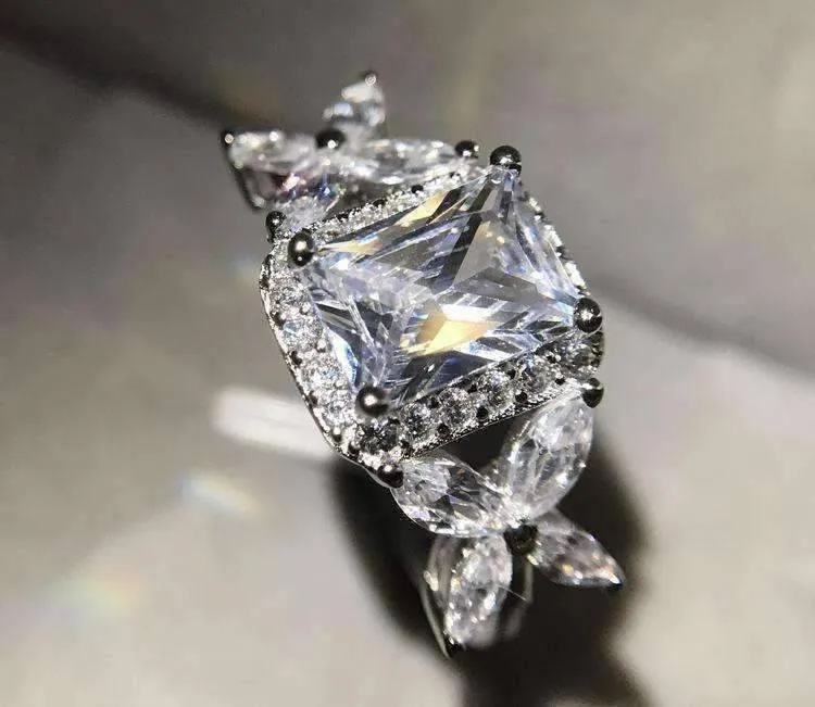 Emerald Cut Butterfly Accented Cubic Zirconia Ring