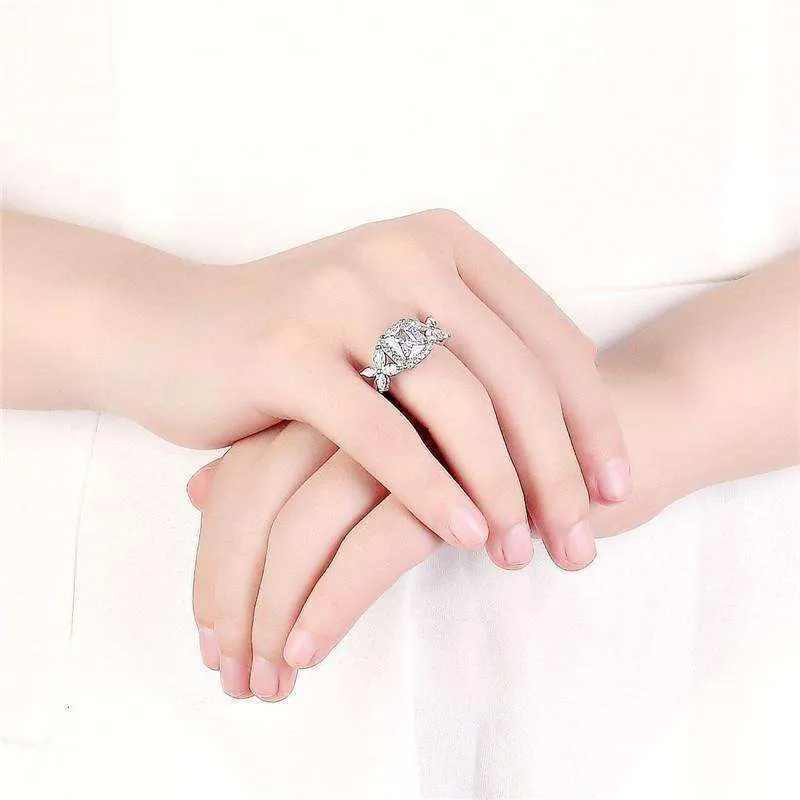 Emerald Cut Butterfly Accented Cubic Zirconia Ring