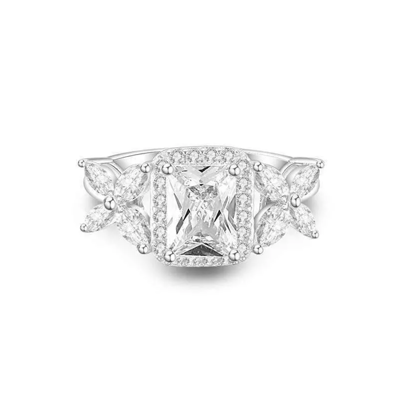Emerald Cut Butterfly Accented Cubic Zirconia Ring
