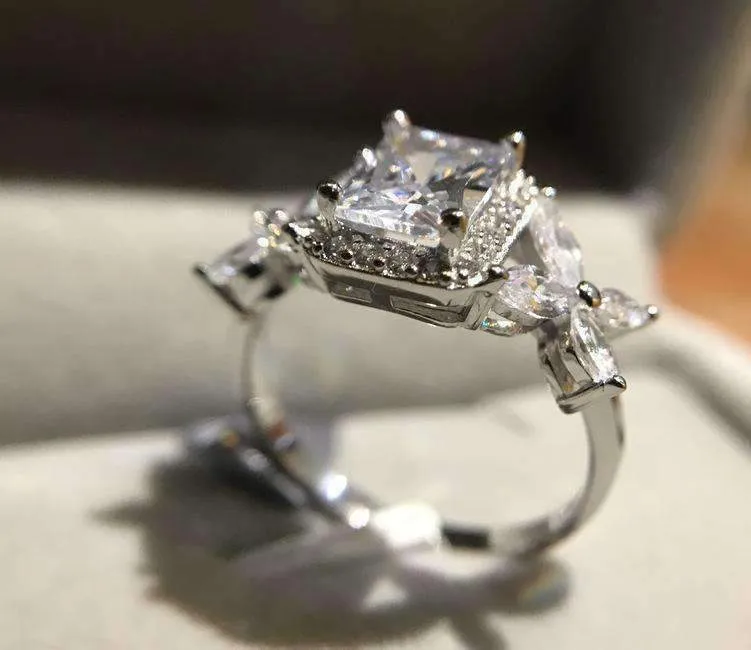 Emerald Cut Butterfly Accented Cubic Zirconia Ring