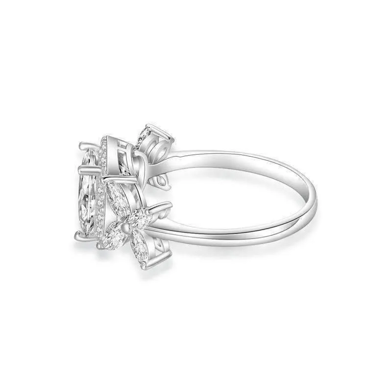 Emerald Cut Butterfly Accented Cubic Zirconia Ring