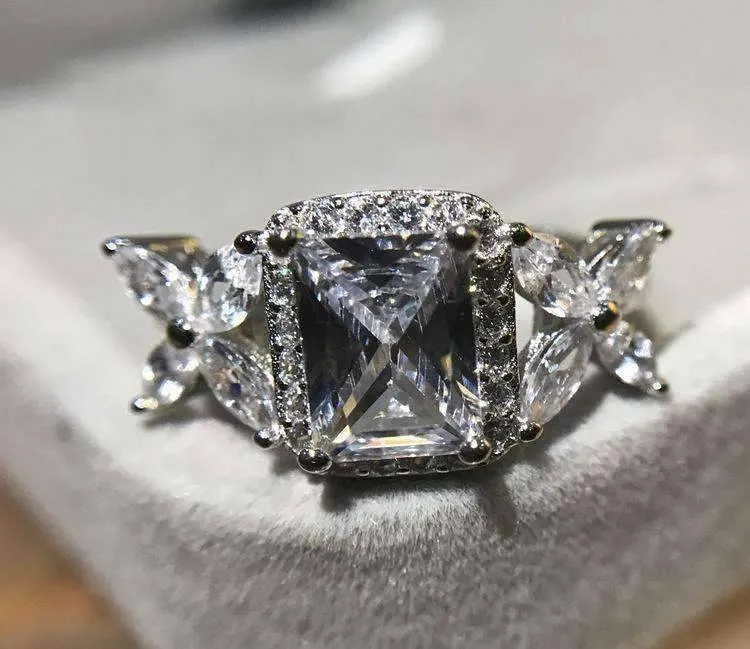 Emerald Cut Butterfly Accented Cubic Zirconia Ring